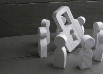 data privacy concept wooden block people with padlock