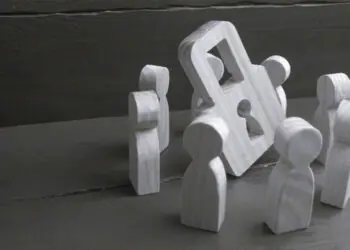 data privacy concept wooden block people with padlock