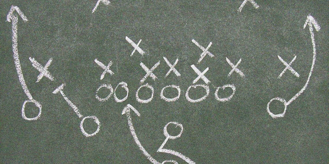 football play drawn up on chalkboard