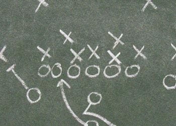 football play drawn up on chalkboard