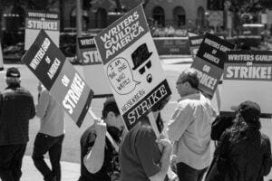 writers guild members striking 2023