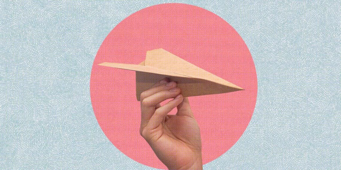 digital art collage with paper airplane