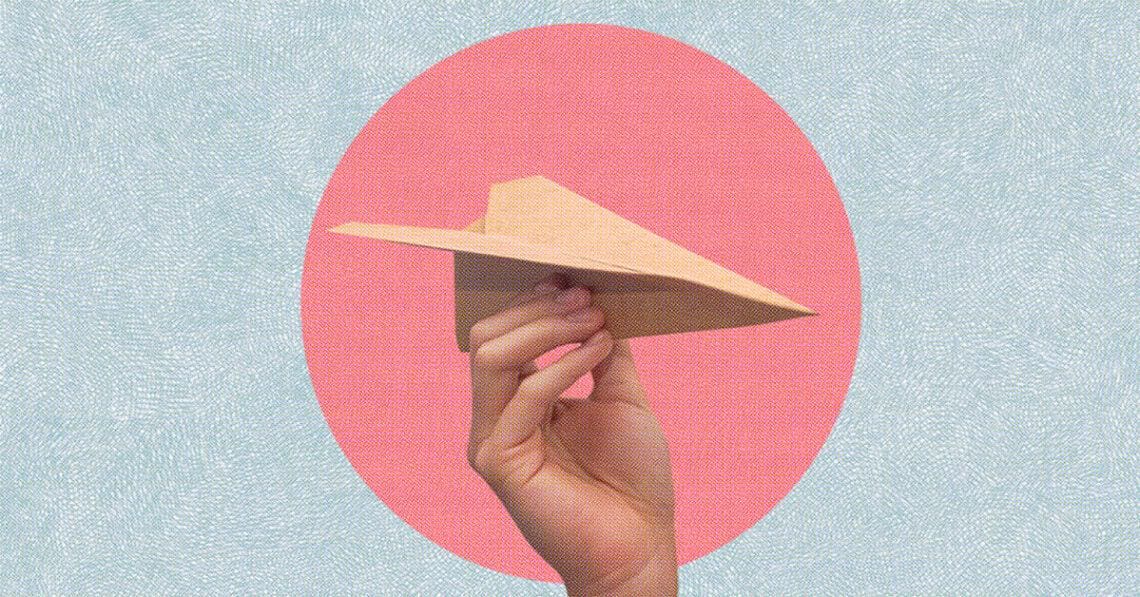 digital art collage with paper airplane
