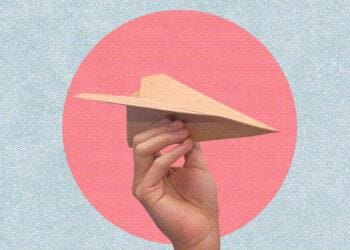 digital art collage with paper airplane