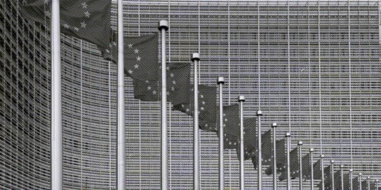 european union flags outside headquarters