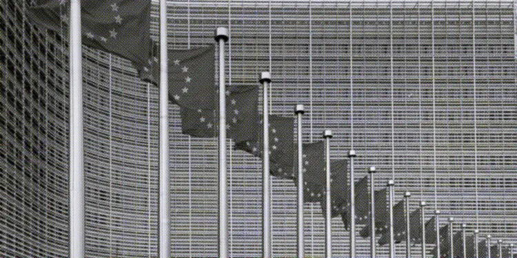 european union flags outside headquarters