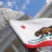 protester holding california state flag outside capitol building