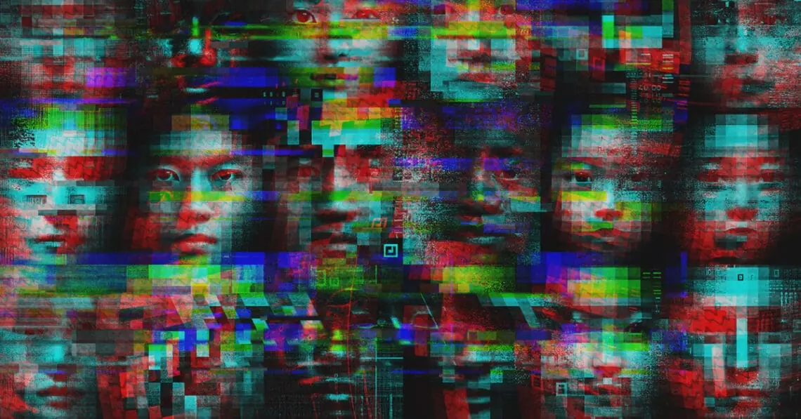 digital collage showing distorted faces