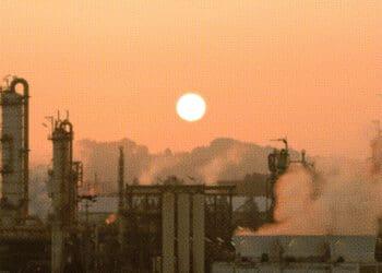 pollution against sunset sky