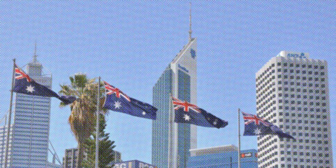 australian flags in skyline
