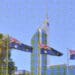 australian flags in skyline