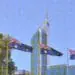 australian flags in skyline