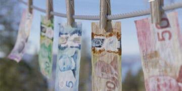 international currency on clothesline