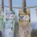 international currency on clothesline