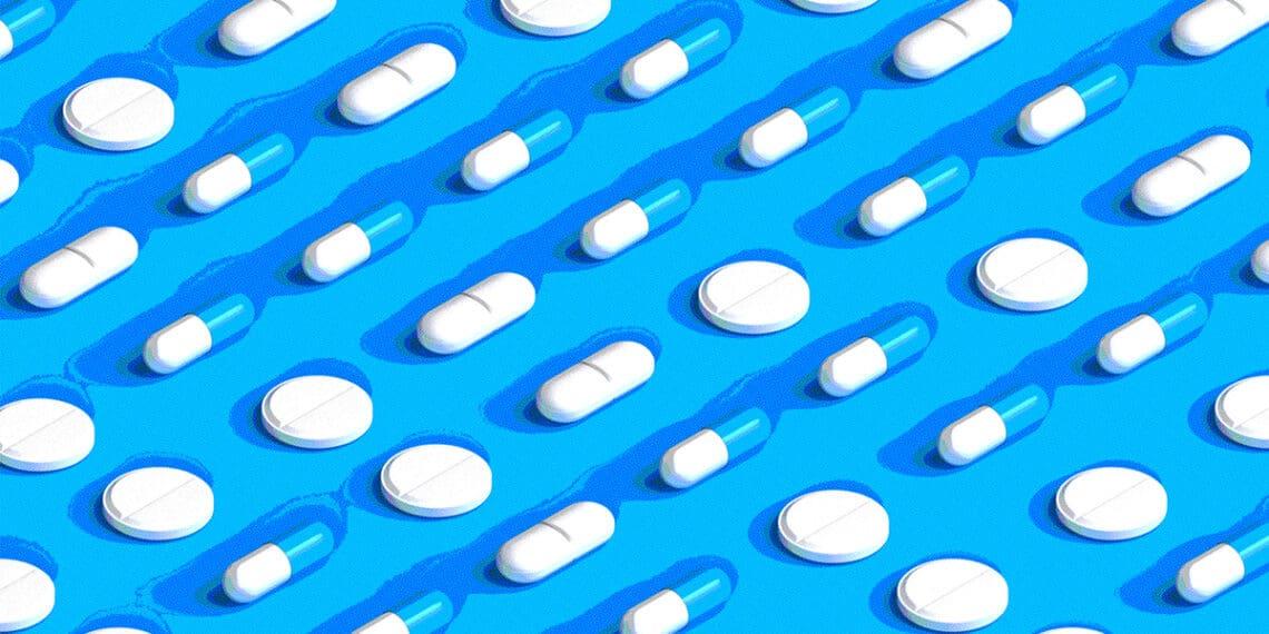 pills arranged in grid