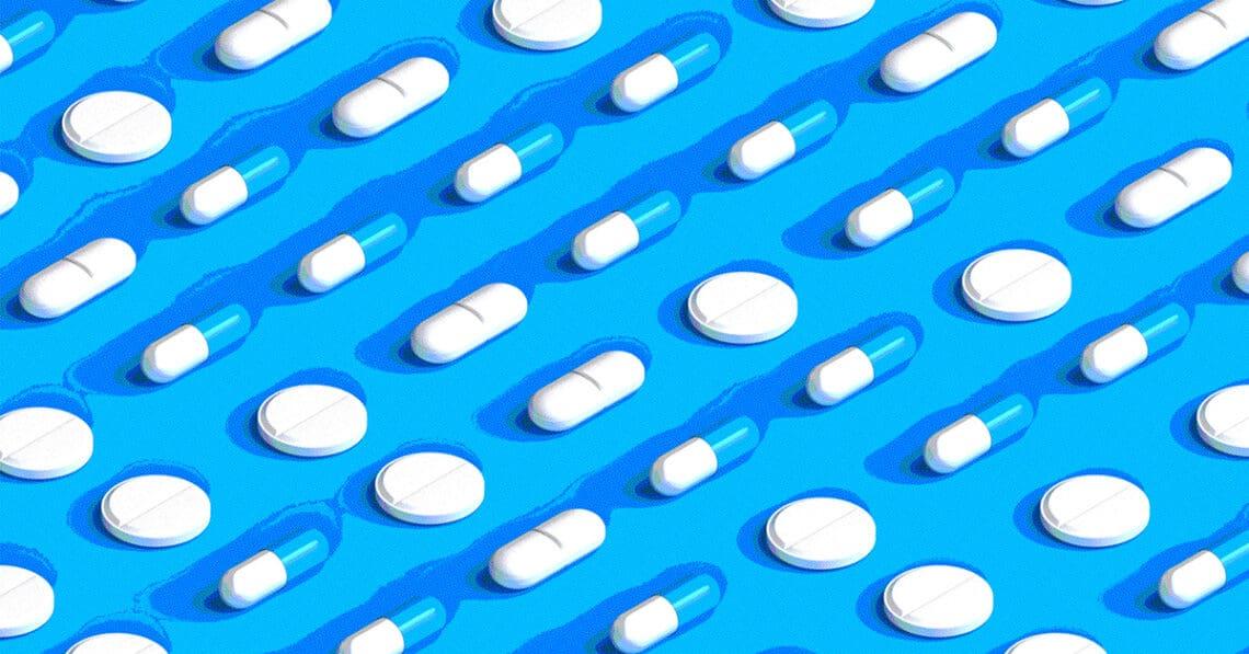 pills arranged in grid