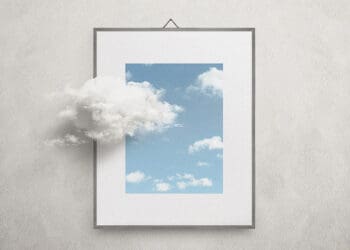 creative thinking concept cloud moving out of picture frame