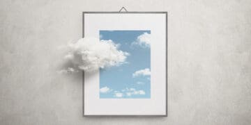 creative thinking concept cloud moving out of picture frame