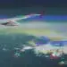 glitchy image of airplane wing mid-flight