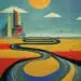 long road to futuristic city in abstract style