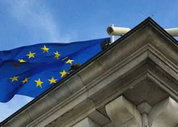 eu flag behind security cameras