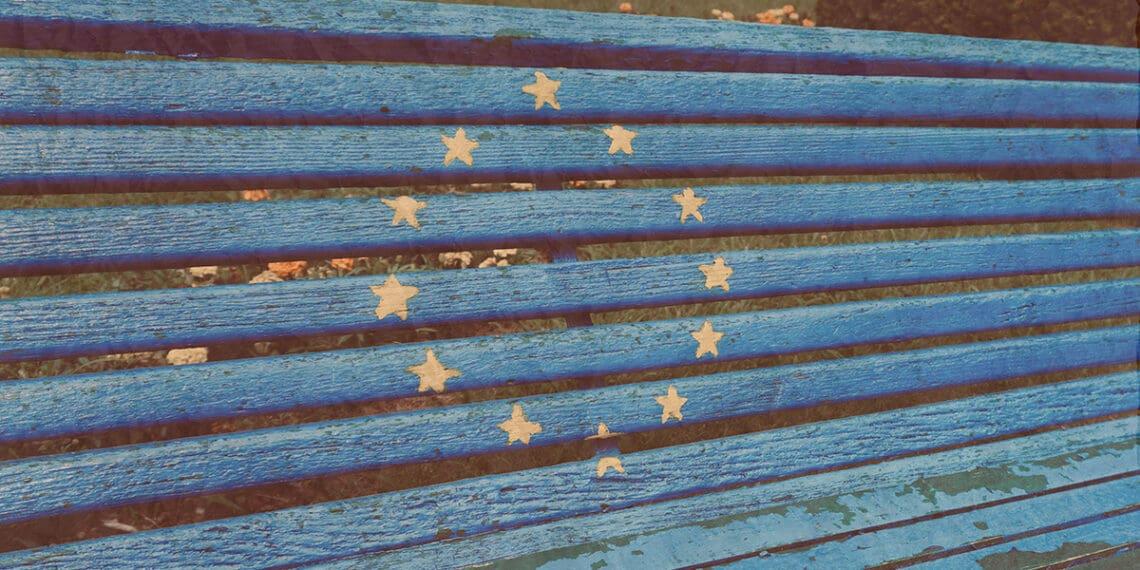 eu flag on wooden bench