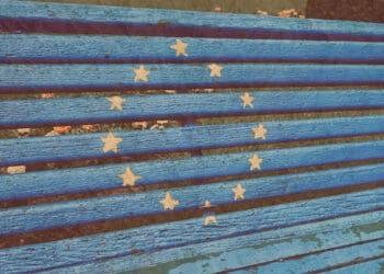 eu flag on wooden bench
