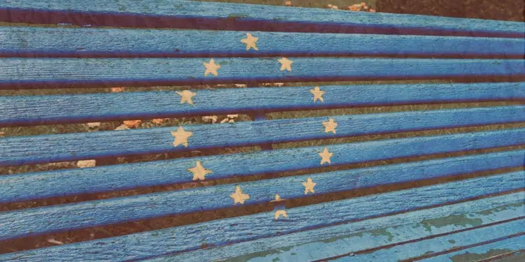 eu flag on wooden bench