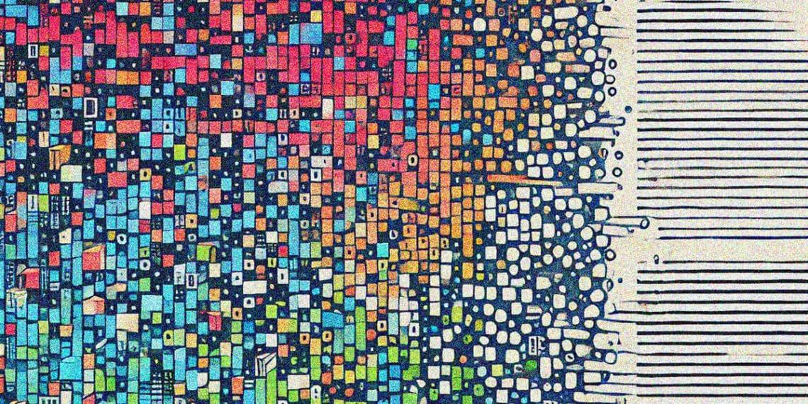 ai generated artwork pixels into paragraphs