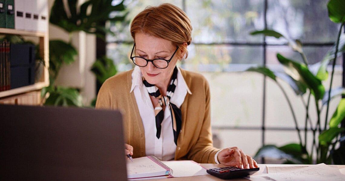 business woman looking at budget