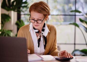 business woman looking at budget