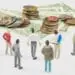 figurines looking at pile of money