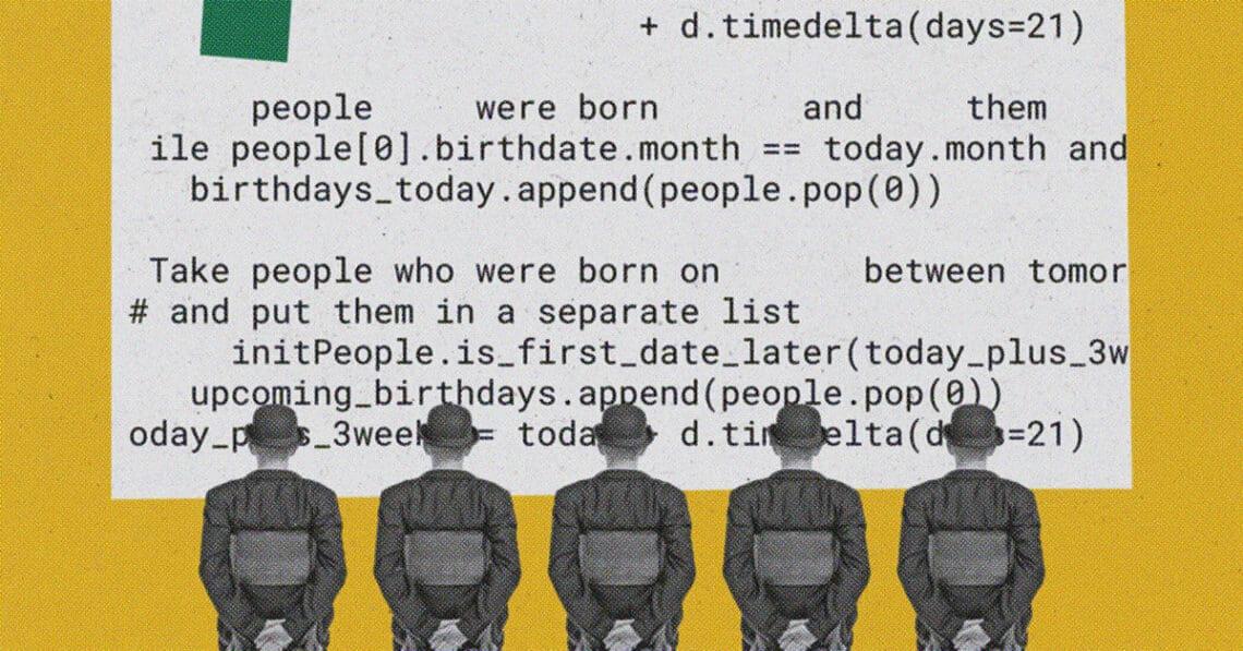 group looking at data breach details digital art collage