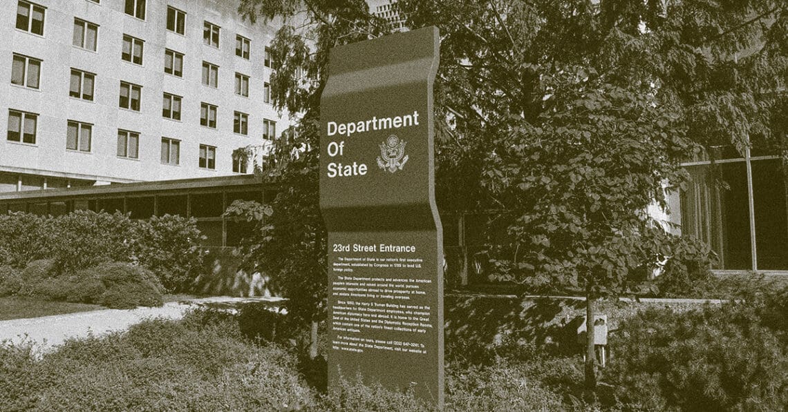 sign in front of state department building
