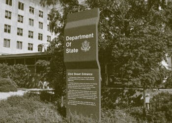 sign in front of state department building