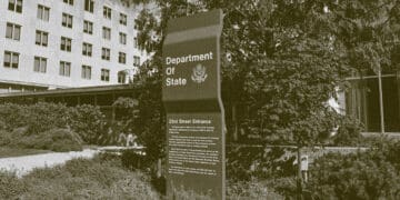 sign in front of state department building