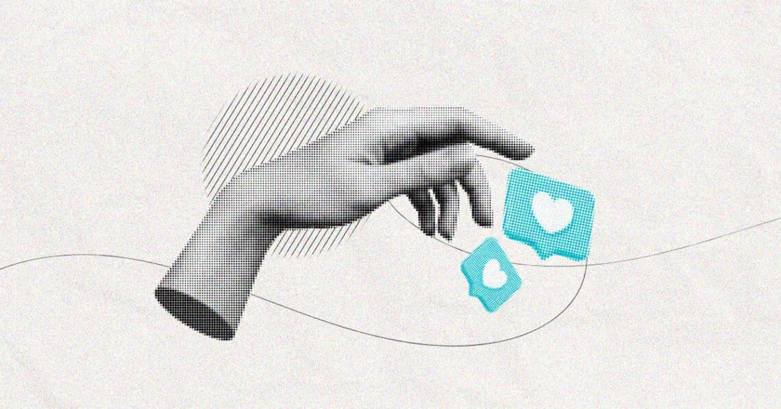 social media post conceptual collage hands and likes