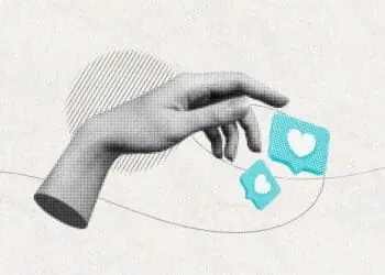 social media post conceptual collage hands and likes