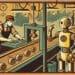 ai image WPA poster of worker and robot watching