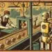 ai image WPA poster of worker and robot watching