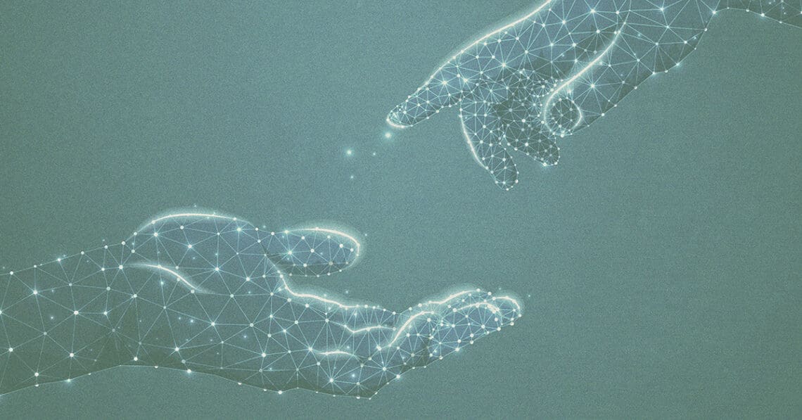 digital hands reaching out