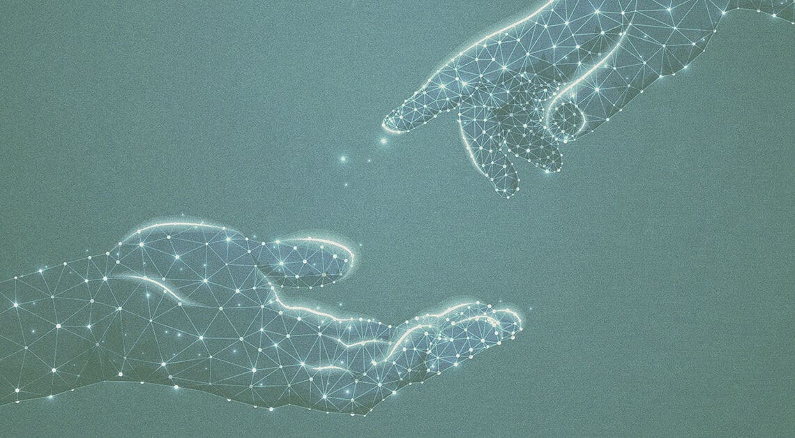 digital hands reaching out
