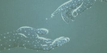 digital hands reaching out