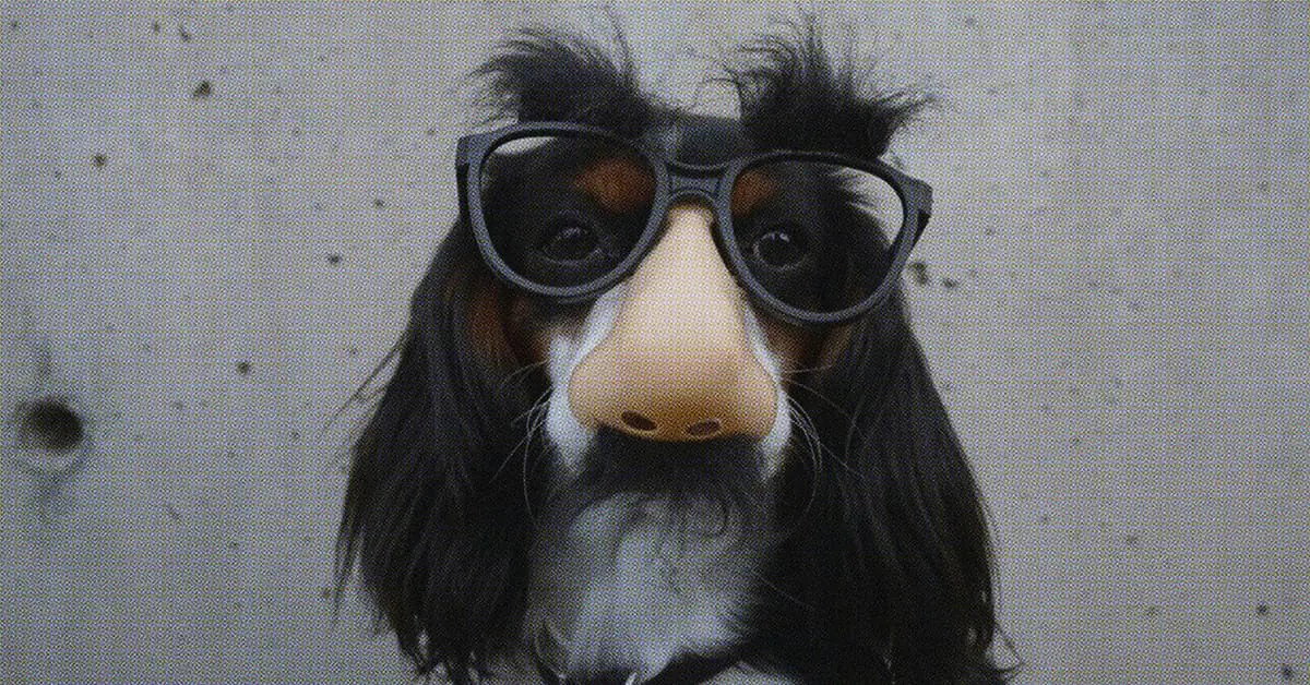 dog in groucho mask