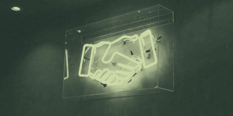 neon handshake sign