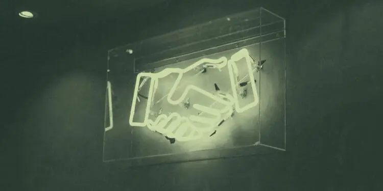 neon handshake sign