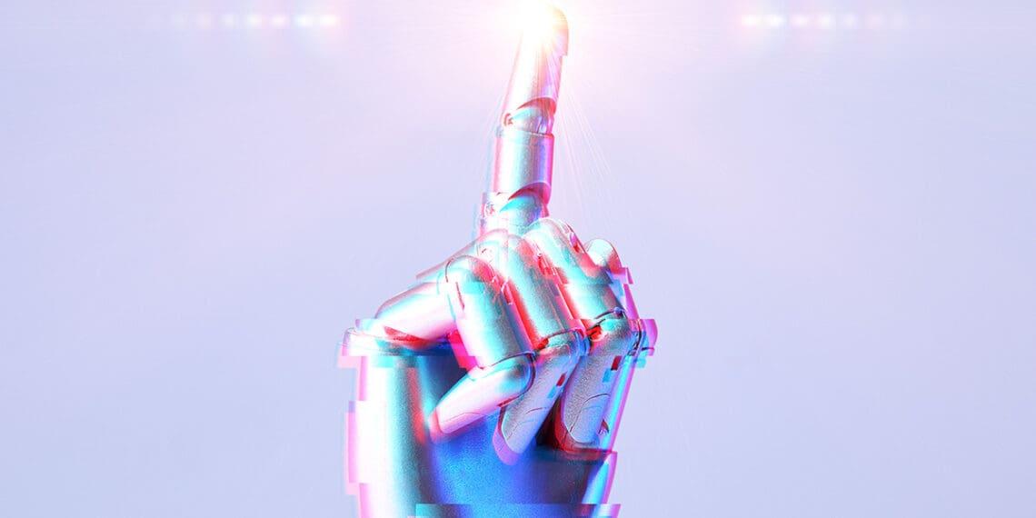 robot hand pointing to sky