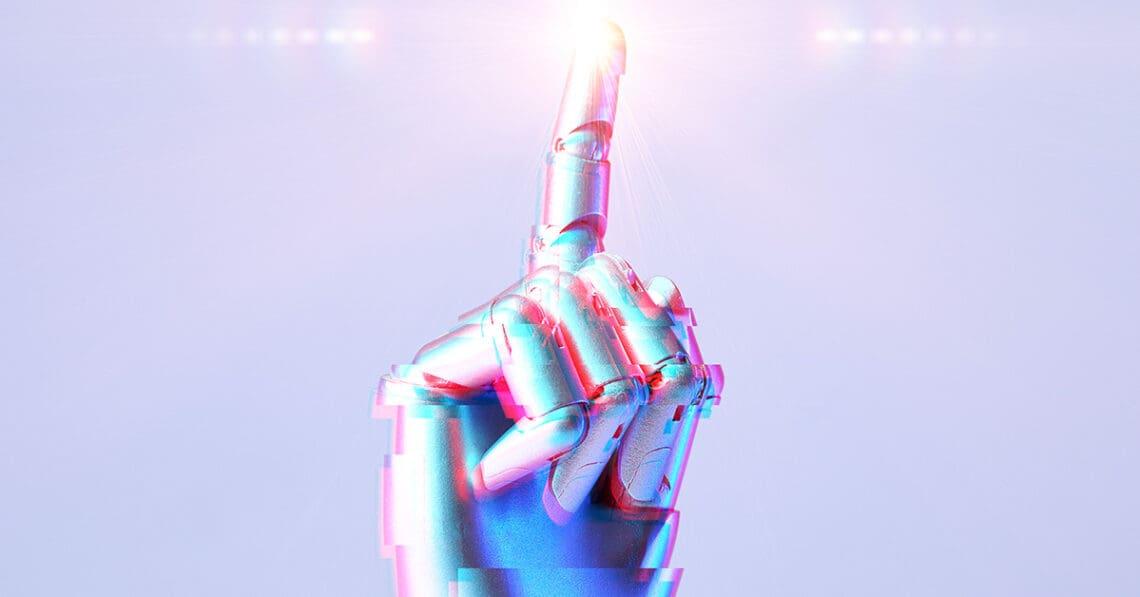 robot hand pointing to sky