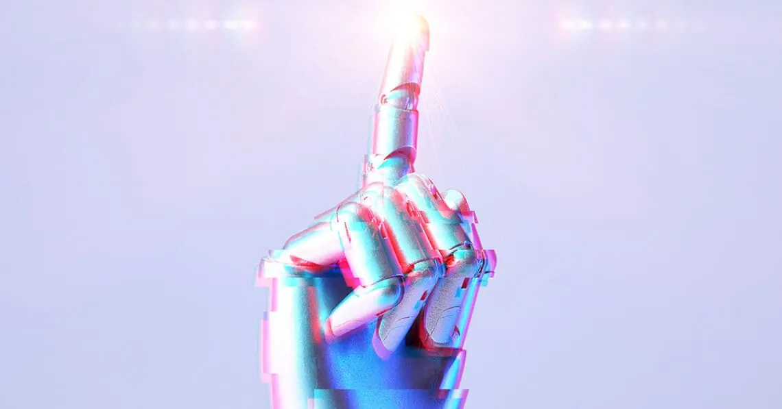 robot hand pointing to sky