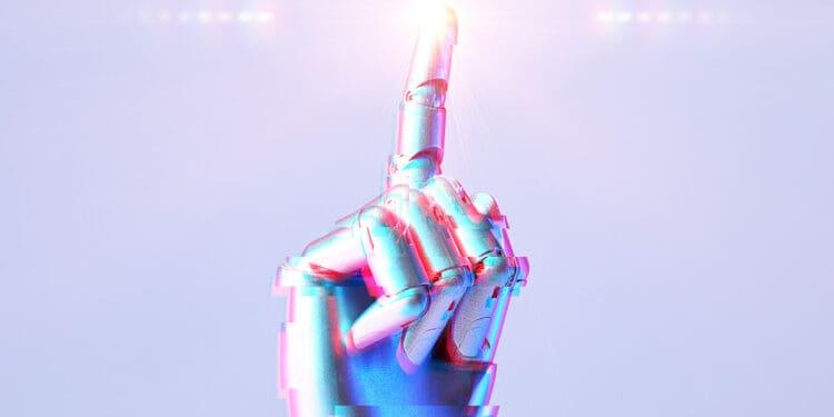 robot hand pointing to sky